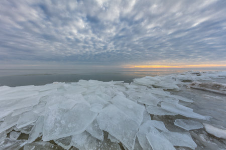 sunrise in winter. Razim Lake. Danube Delta, Romania