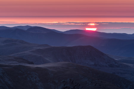 beautiful sunrise in Parang Mountains. Romania, Europe