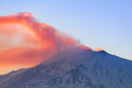 Mount Etna volcano at sunset. Sicily, Italyの写真素材