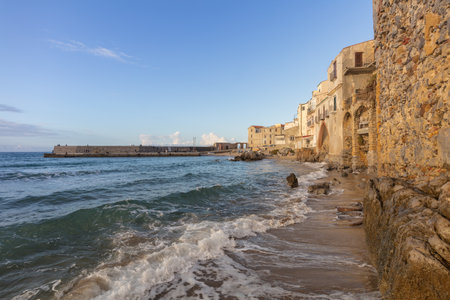 Sunet in Cefalu, medieval village of Sicily. Italyの写真素材