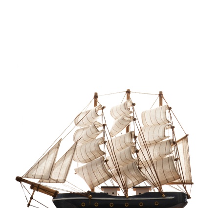 A ship model isolated on white background. copyspace on topの写真素材