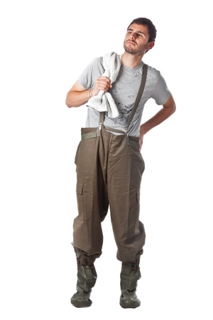 manual worker with protective workwear isolated on whiteの写真素材