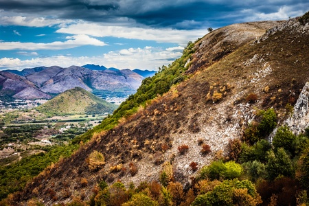 beautiful view of a mountainous landscape in Campania, Italyの写真素材