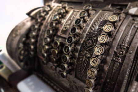 detail shot of an old cash register with shallow depth of field