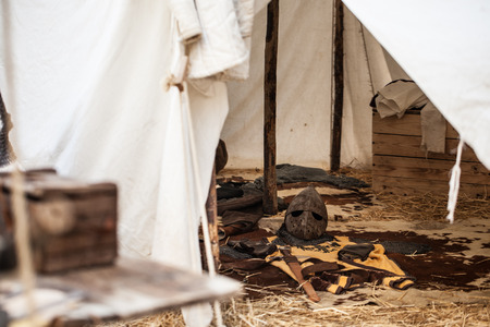 a picturesque medieval tent during a medieval fair in Italyの写真素材