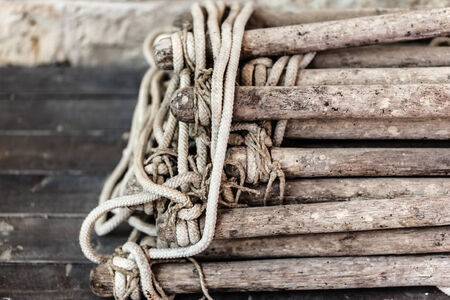 close up shot of an old and worn rope ladderの写真素材