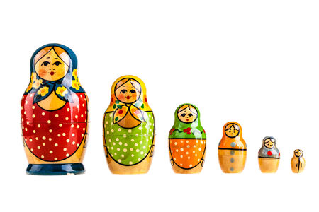 Matryoshka doll set isolated on a white backgroundの写真素材