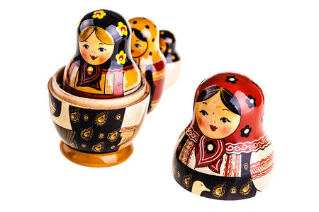 Matryoshka doll set isolated on a white backgroundの写真素材