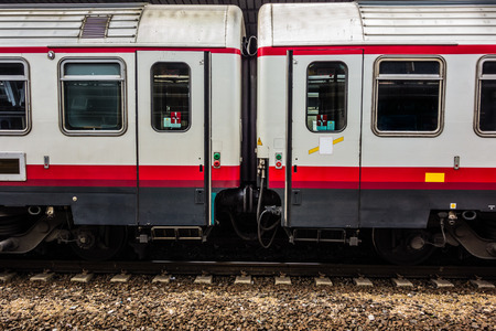 an old train in an italian railway stationの写真素材