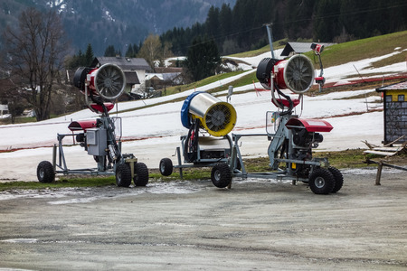 artificial snow blower machines used for preparing the skiing in Austria