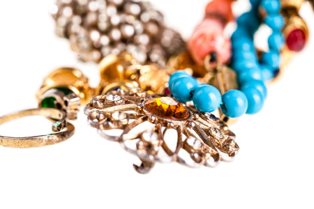 various jewelry isolated over a white backgroundの写真素材