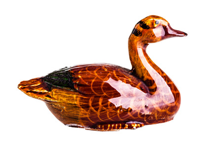 chinese or korean marriage ducks symbolizing wedding and union isolated over whiteの写真素材