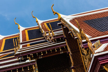 Roof detail in Wat Phra Kaew, Temple of the Emerald Buddha, Bangkok, Thailand.の写真素材