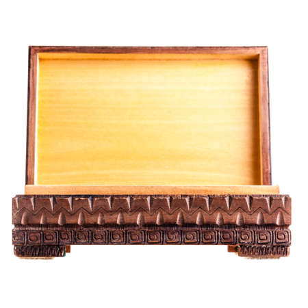 a beautiful bulgarian wooden inlaid box isolated over a white background