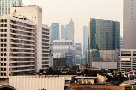 The downtown district of Bangkok city, Thailand, in the early morningのeditorial素材
