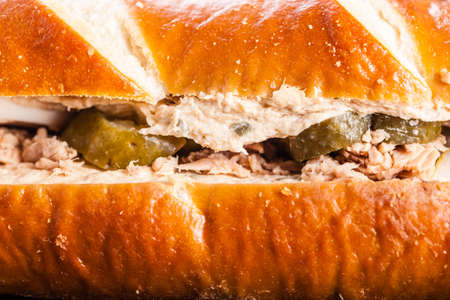 studio shot of a delicious tuna sub sandwich with cucumbersの写真素材