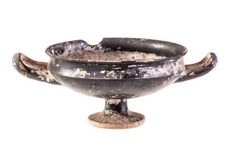 Daunian Canosan kylix, Terracotta, Subgeometric style isolated over a white backgroundの写真素材