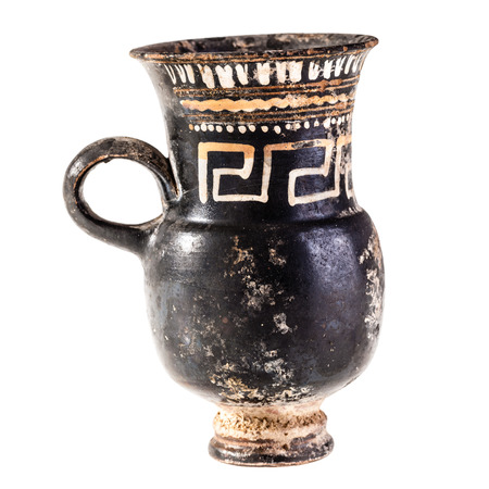 Apulian black pottery ancient canosan pitcher isolated over a white backgroundの写真素材