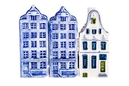 porcelain dutch canal house model isolated over a white backgroundの写真素材