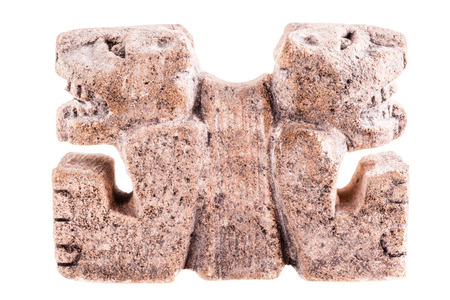 double head jaguar statue of chichen itza reproduction isolated over a white backgroundの写真素材