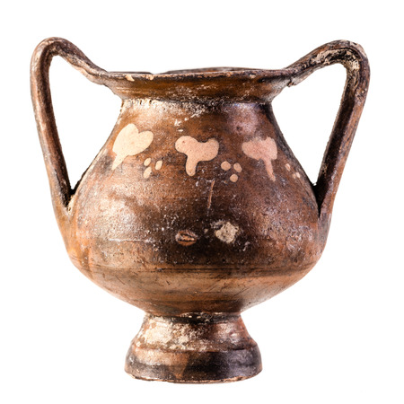 Apulian pottery ancient Daunian kantharos from Venosa isolated over a white backgroundの写真素材