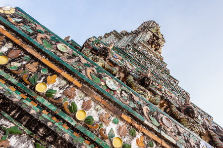The Temple of Dawn Wat Arun and a beautiful blue sky in Bangkok, Thailandの写真素材