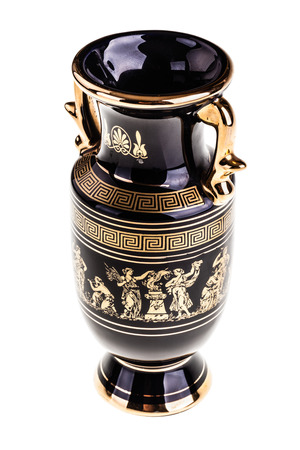 a precious gilded greek vase isolated over a white backgroundの写真素材