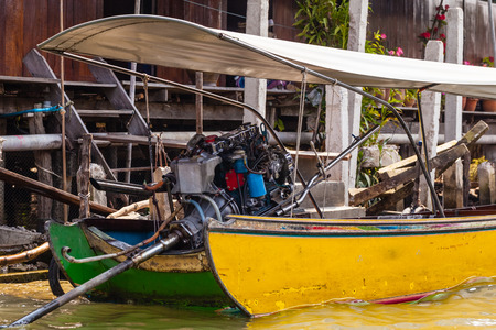 Thai traditional longtail boat big diesel engine detailsの写真素材
