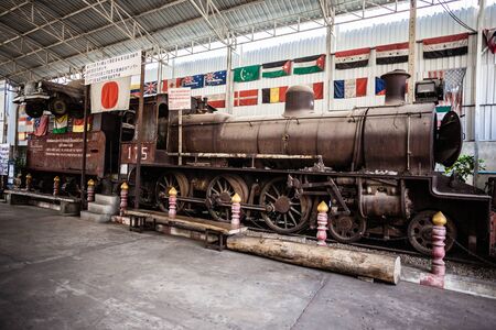 an old japanese steam locomotive used in world war II to transport ammunitions in Kanchanaburi province, Thailandの写真素材