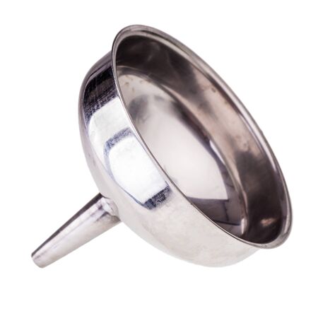 a clean metal funnel isolated over a white backgroundの写真素材