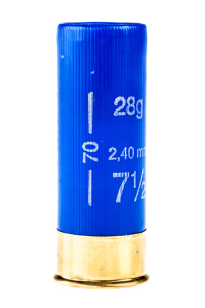 a 12 gauge shotgun shell isolated over a white background