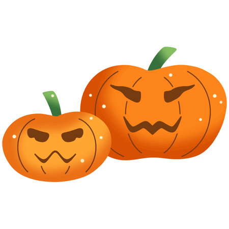 Two scary orange Halloween pumpkin cartoonsのイラスト素材