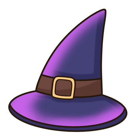 Big purple witch hat clip art with brown beltのイラスト素材