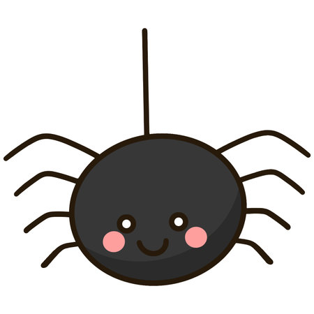 Cartoon of a smiling spider with pink cheeks and a spider webのイラスト素材