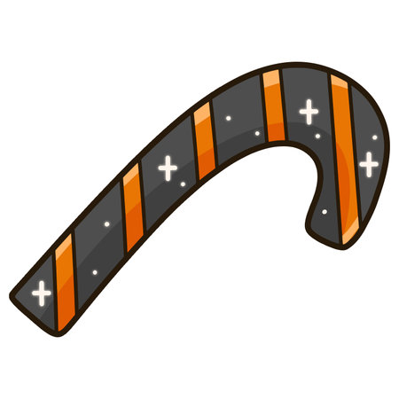 A candy cane with black and orange stripes and a twinkling light.のイラスト素材