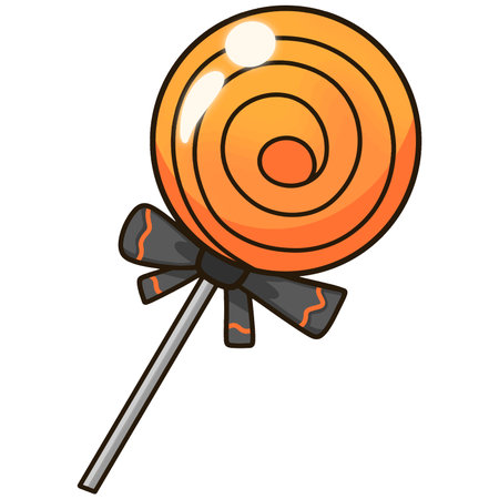 Orange lollipop with a black bow attachedのイラスト素材
