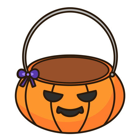 Halloween pumpkin basket cartoon tied with a purple bowのイラスト素材