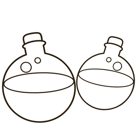 Black line icon of two witch potion bottles with liquid inside.のイラスト素材
