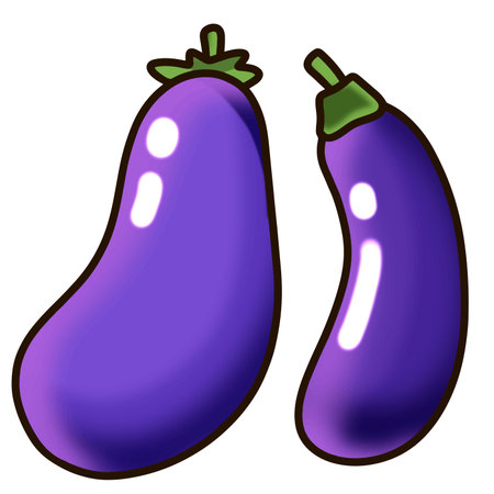 Two eggplant cartoon on transparent backgroundのイラスト素材