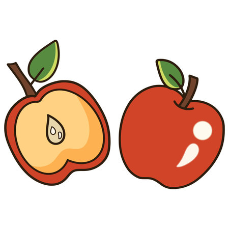 Two apple cartoon clip art, both whole and halved.のイラスト素材