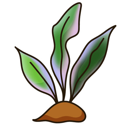 Green plant clip art with multi-colored shadows on the groundのイラスト素材