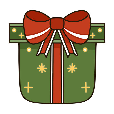 Green gift box cartoon with red bowのイラスト素材