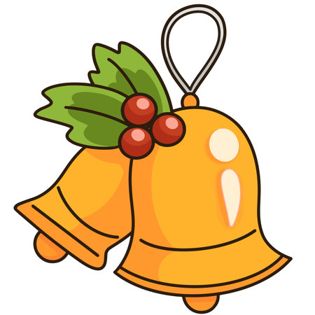 Cartoon of a Christmas bell decorated with holly.のイラスト素材