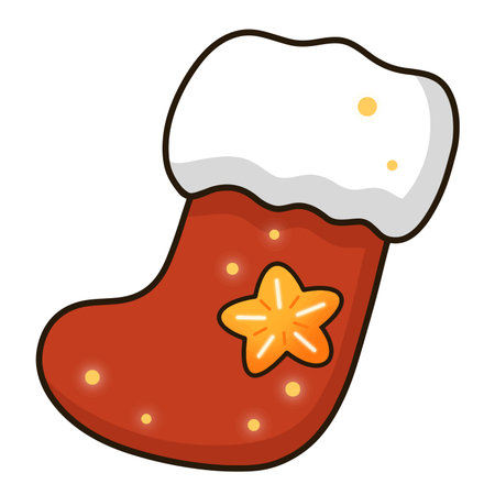 Red Christmas stocking clip art with a star stamped on it.のイラスト素材