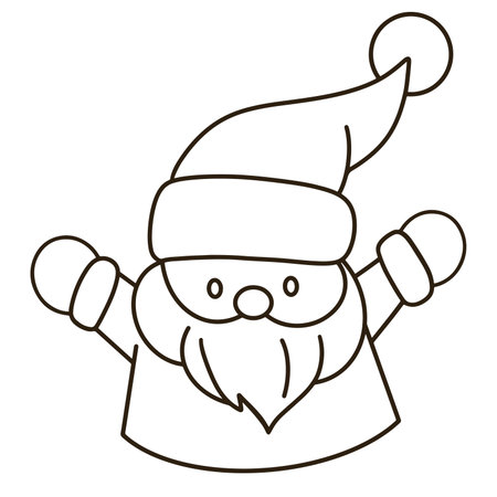 Cute Santa Claus cartoon coloring book with hands raisedのイラスト素材