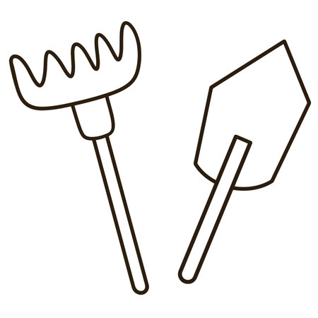 Coloring page of a two gardening tools, a pick and a digger.のイラスト素材