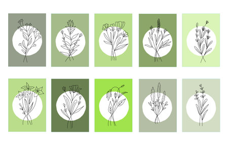 Set of creative minimalist hand drawn illustrations for wall decoration, postcard or brochure cover design. Hand draw vector design elements. Vector EPS10.のイラスト素材