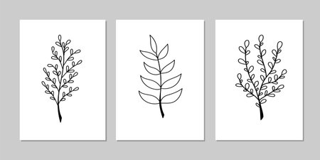 Set of creative minimalist hand drawn illustrations for wall decoration, postcard or brochure cover design. Hand draw vector design elements. Vector EPS10.のイラスト素材