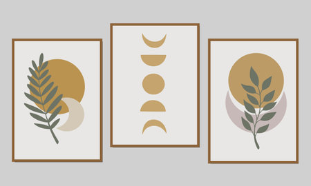 Set of creative minimalist hand drawn illustrations for wall decoration, postcard or brochure cover design. Hand draw vector design elements. Vector EPS10.のイラスト素材