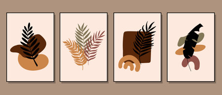 Set of creative minimalist hand drawn illustrations for wall decoration, postcard or brochure cover design. Hand draw vector design elements. Vector EPS10.のイラスト素材